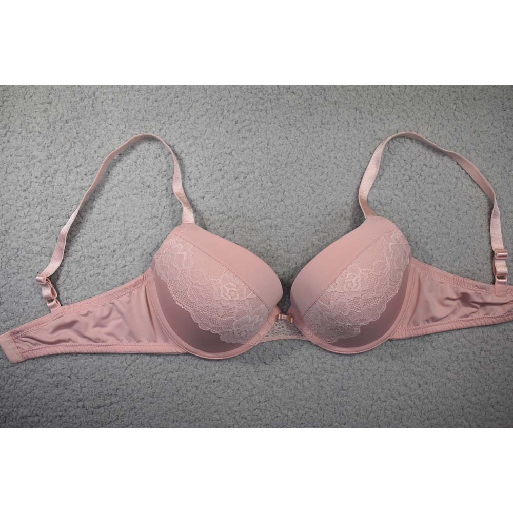 Maidenform Bra 36C Full Coverage 05757J Pink Lacey Bow Boost Push - up Padded